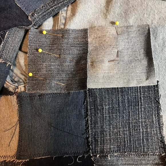 Table Rock Lake Map Patchwork Denim Jacket, Men M: Upcycled Handmade Distressed - Picture 6 of 10